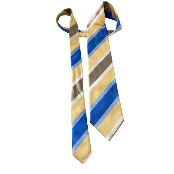 Frangi Silk Striped Necktie One Size Yellow Blue Beige Business Casual Academia - Picture 1 of 7